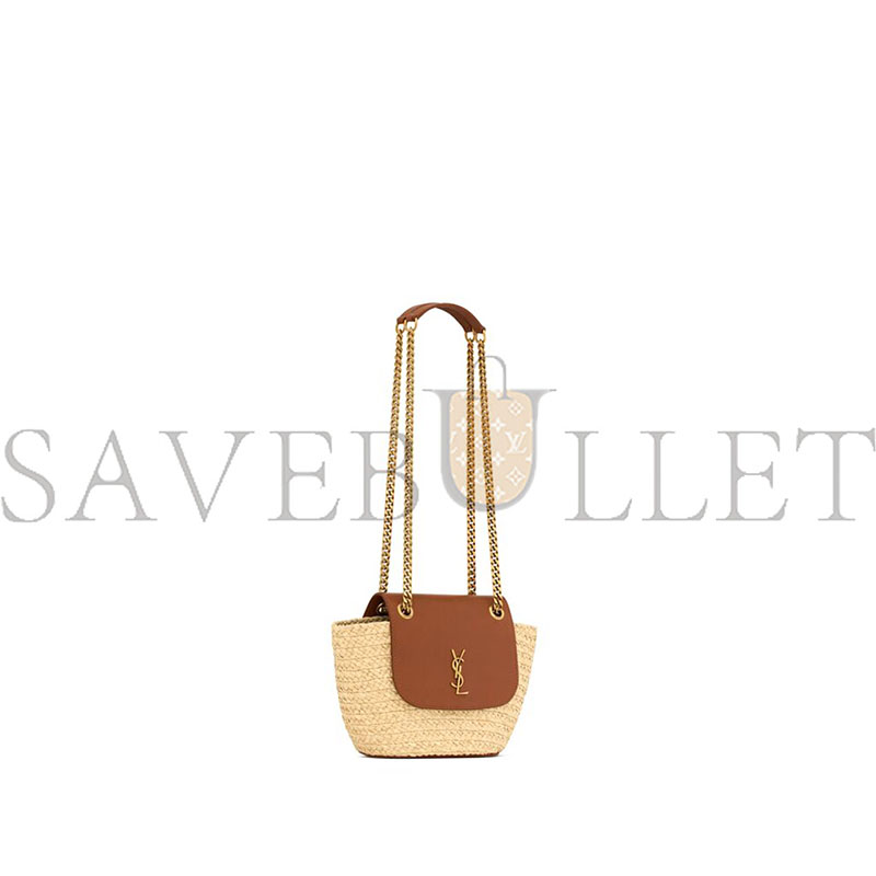 YSL MINI MANON IN RAFFIA AND VEGETABLE-TANNED LEATHER 774269GAAED9051 (23*12*6cm)
